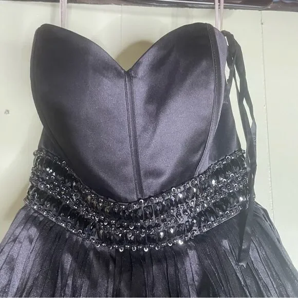 Rachel Allan Black Prom Gown Black Flowy Maxi Dress 6920 Size 4